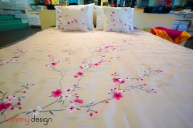 Silk & Velvet blanket King size (Apricot blossom embroidery)